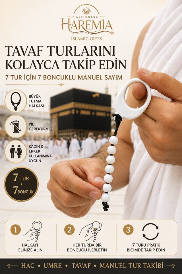 Tavaf Tesbihi 7 Boncuklu – Manuel Tavaf Tur Sayacı Hac Umre