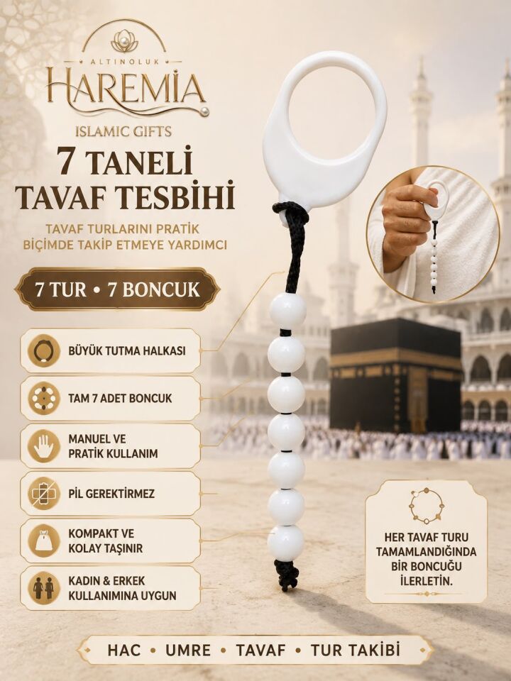 Tavaf Tesbihi 7 Boncuklu – Manuel Tavaf Tur Sayacı Hac Umre