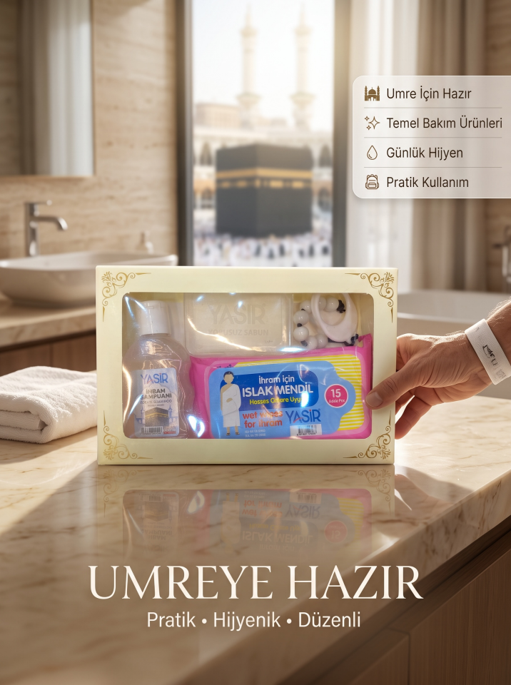Ekonomik Umre Kişisel Bakım Seti 4’lü – İhram Şampuanı, Sabunu, Islak Mendil ve Tavaf Tesbihi