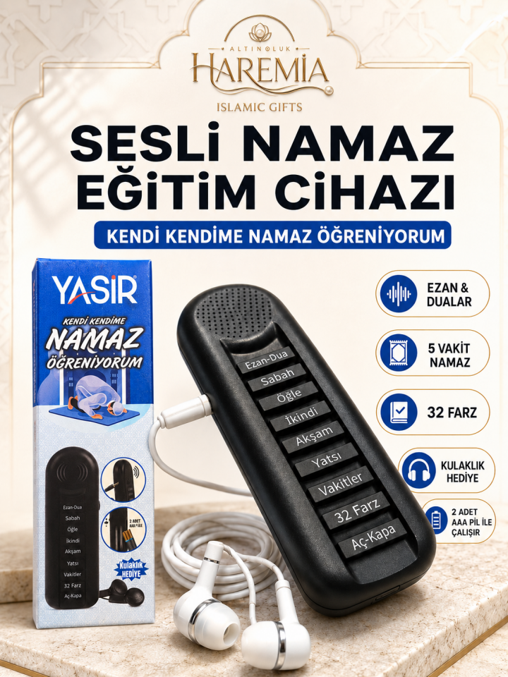 Namaz Öğreniyorum Cihazı | Kulaklıklı Ezan Dua Sesli Eğitim Seti 5 Vakit Öğretici