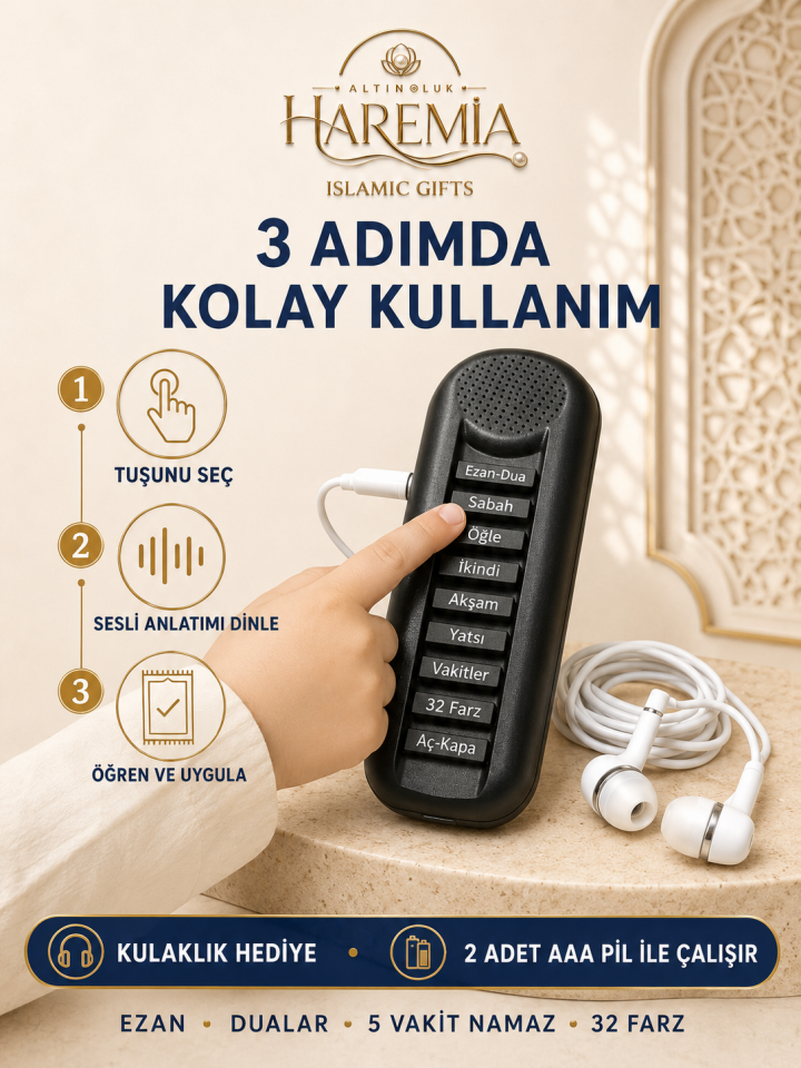 Namaz Öğreniyorum Cihazı | Kulaklıklı Ezan Dua Sesli Eğitim Seti 5 Vakit Öğretici
