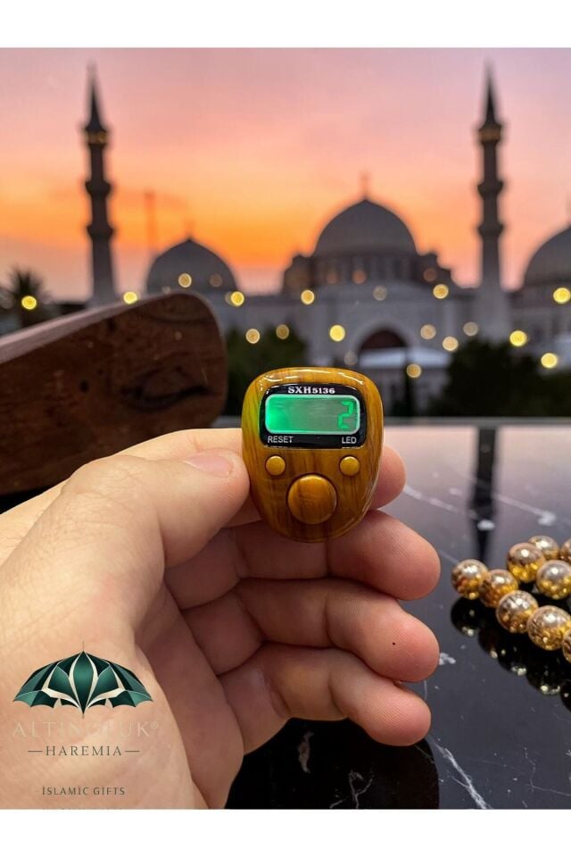Ahşap Desenli Mini LED’li Zikirmatik | Dijital Tesbih Sayacı