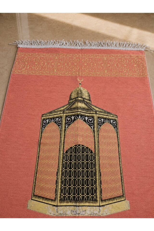 Makam-ı İbrahim Desenli Mikro Şönil Seccade | Altın Detaylı | Burma Püsküllü | Kadife Dokulu Premium Namaz Seccadesi | Lüks Hediyelik | Hac Umre Hediyesi