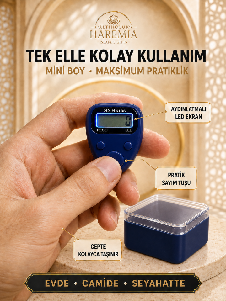 Kutulu Mini Yüzük Model Ledli Zikirmatik | Dijital Zikir Sayacı Hediyelik Zikirmatik
