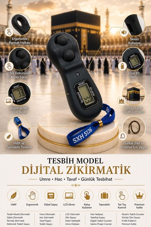 Boyun Asmalı Zikirmatik | Yeni Nesil Tesbih Model Dijital Zikir ve Tavaf Sayacı