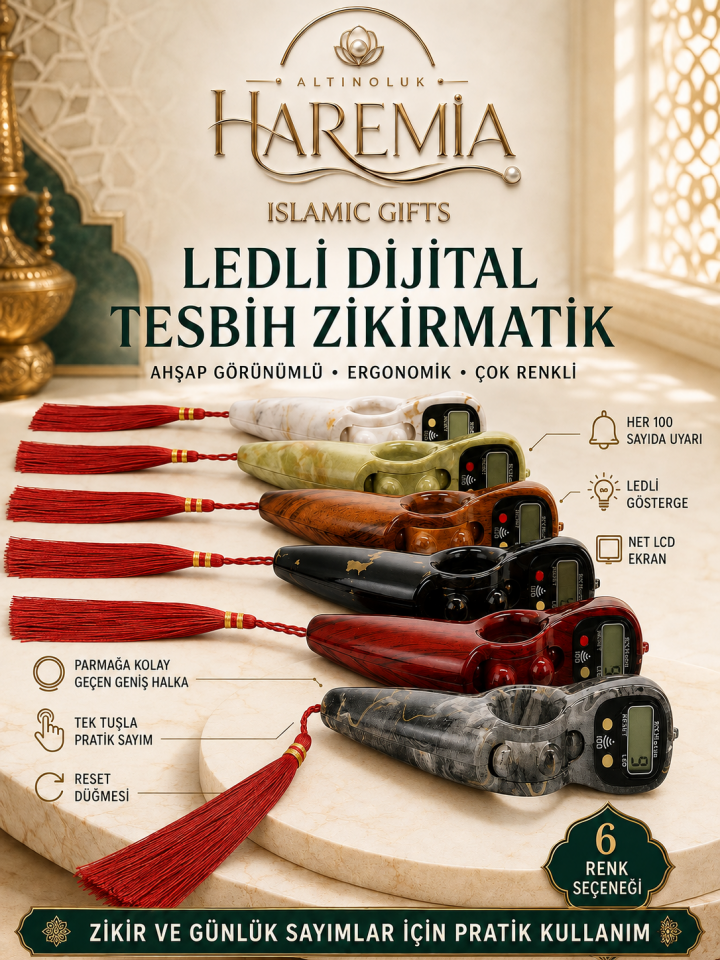 Işıklı Tesbih Model Zikirmatik | Her 100'de Uyarı Veren Karışık Renk Desen Dijital Sayaç