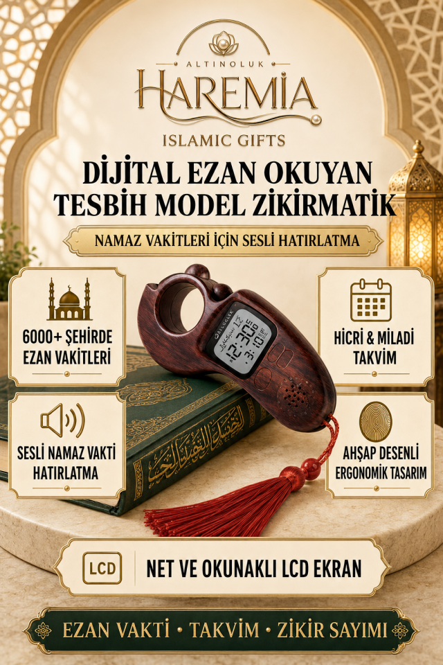 Ezan Okuyan Dijital Zikirmatik Tesbih Model Zikirmatik 6000+ Şehir Saat Uyumlu Dijital Zikir Sayacı