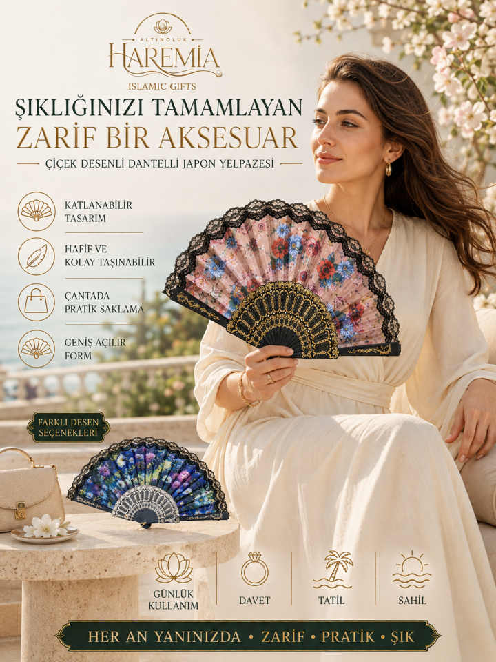 Katlanabilir Japon El Yelpazesi | Karışık Renk Desenli Yazlık Serinletici Yelpaze