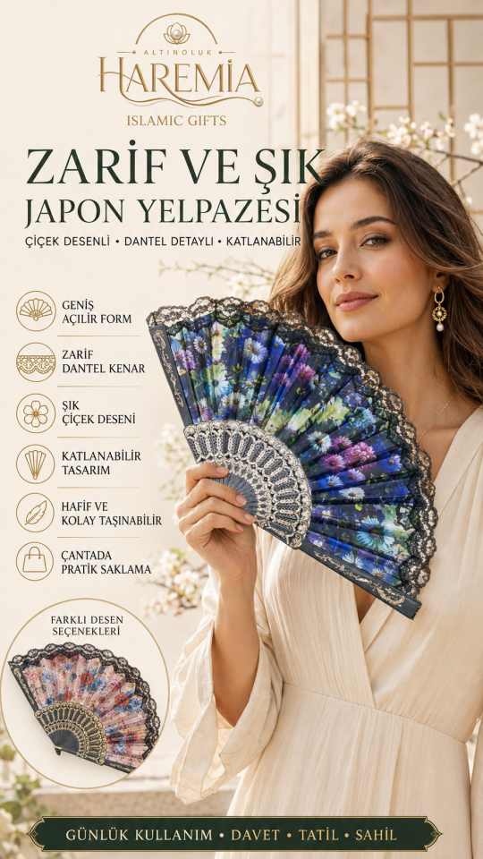 Katlanabilir Japon El Yelpazesi | Karışık Renk Desenli Yazlık Serinletici Yelpaze