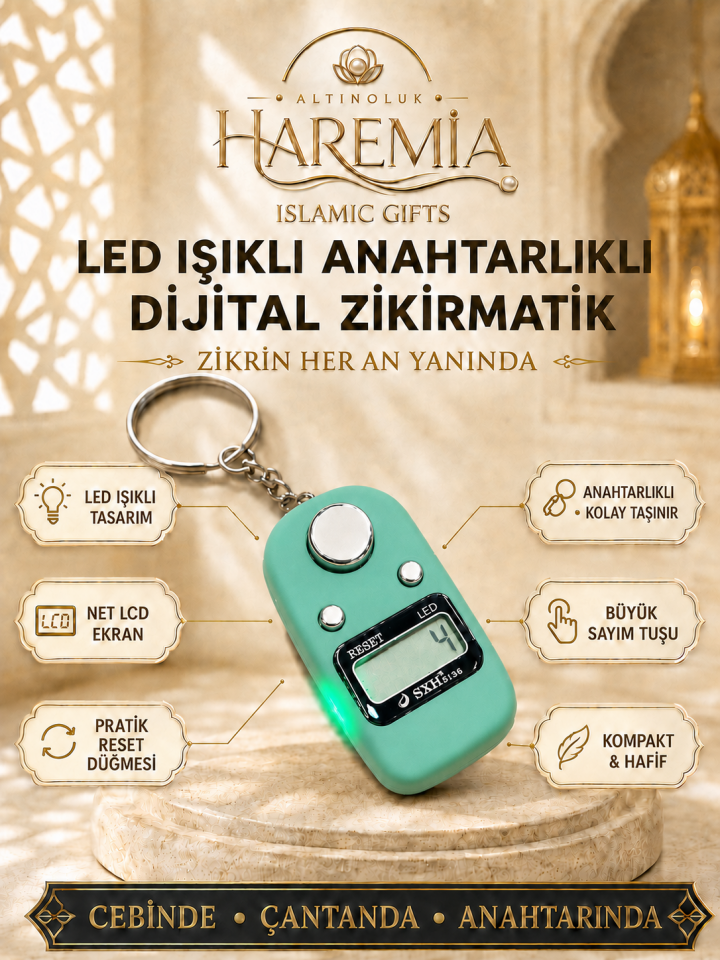 Anahtarlıklı LED Zikirmatik | Işıklı Dijital Sayaçlı Taşınabilir Hediyelik Zikir Sayacı