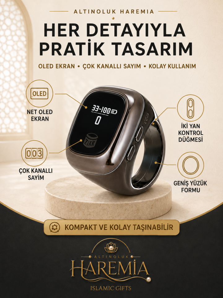 OLED Ekranlı Zikirmatik | Yüzük Model Akıllı Zikir Sayacı Çok Fonksiyonlu Dijital Sayaç
