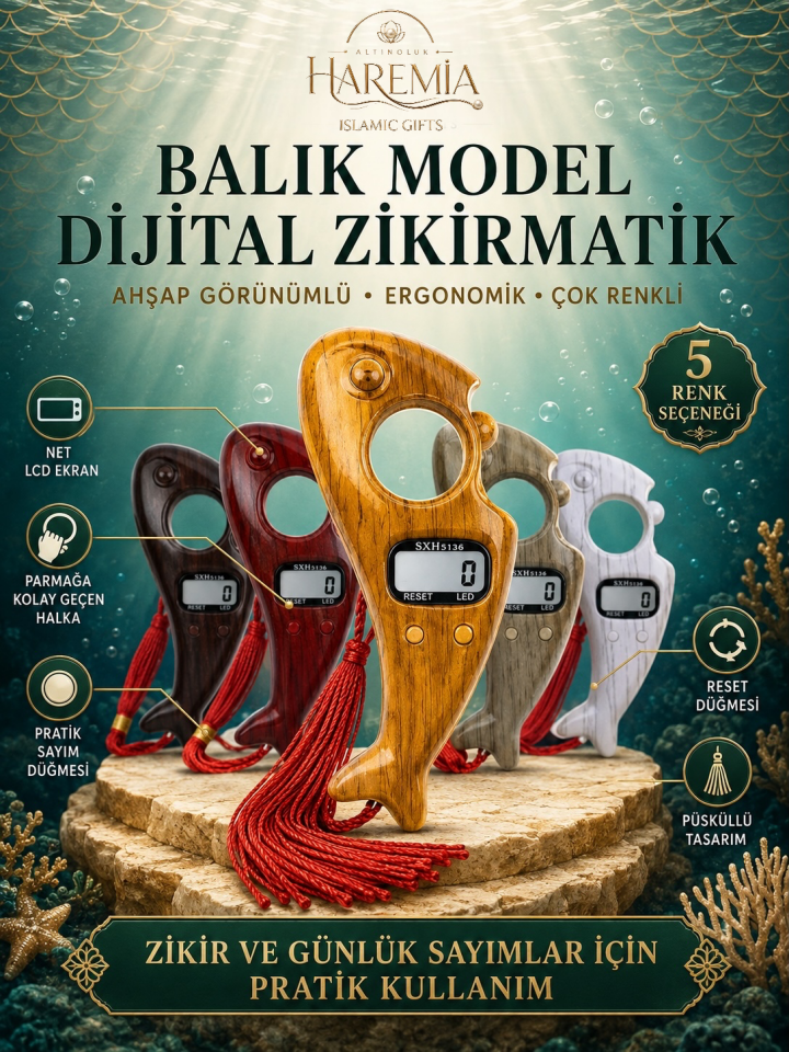 Balık Model Zikirmatik | Işıklı Karışık Renk LED’li Dijital Zikir Sayacı