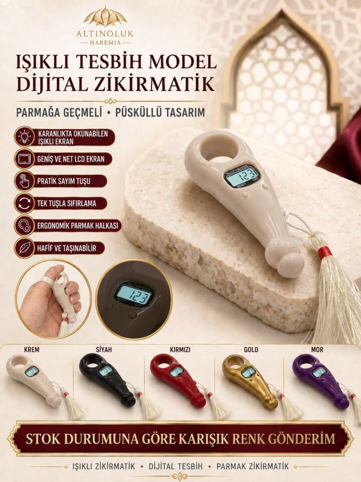 Renkli Tesbih Model Zikirmatik | LED’li Dijital Zikir Sayacı