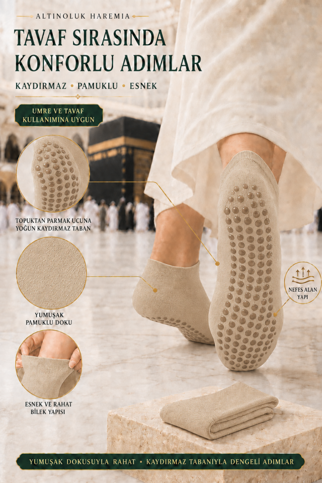 Kaydırmaz Tavaf Çorabı | Bambudan Yoga ve Tavaf Çorabı