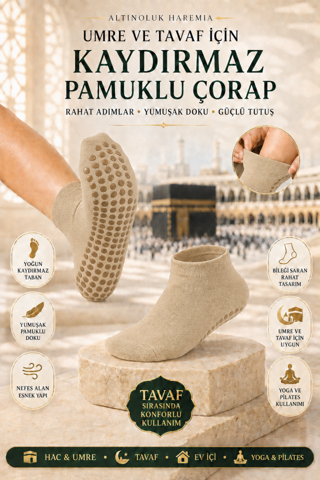 Kaydırmaz Tavaf Çorabı | Bambudan Yoga ve Tavaf Çorabı