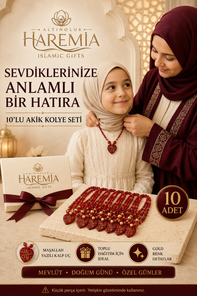 10'lu Orijinal Akik Taşı Kolye | Doğal Taş Kolye Seti Hediyelik Akik Kolye