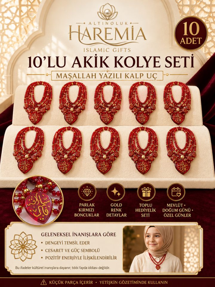 10'lu Orijinal Akik Taşı Kolye | Doğal Taş Kolye Seti Hediyelik Akik Kolye