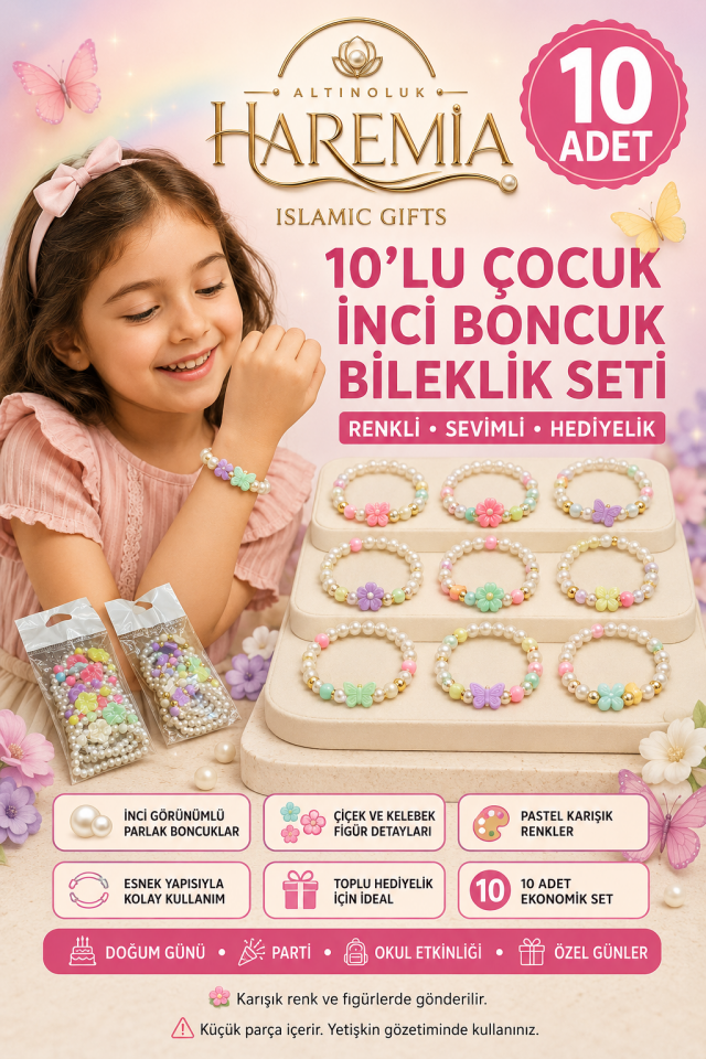 10'lu Çocuk Bilekliği Seti | Renkli Boncuk Bileklik Hediyelik Çocuk Takı Seti