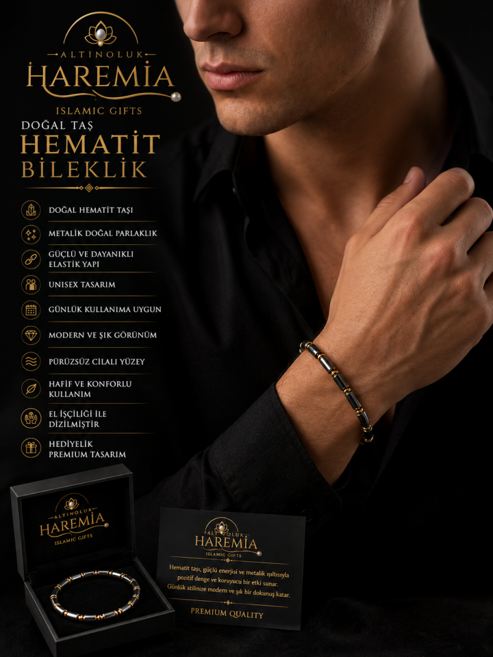 Doğal Hematit Taşı Bileklik Özel Kutulu Esnek Unisex Hediyelik Bileklik