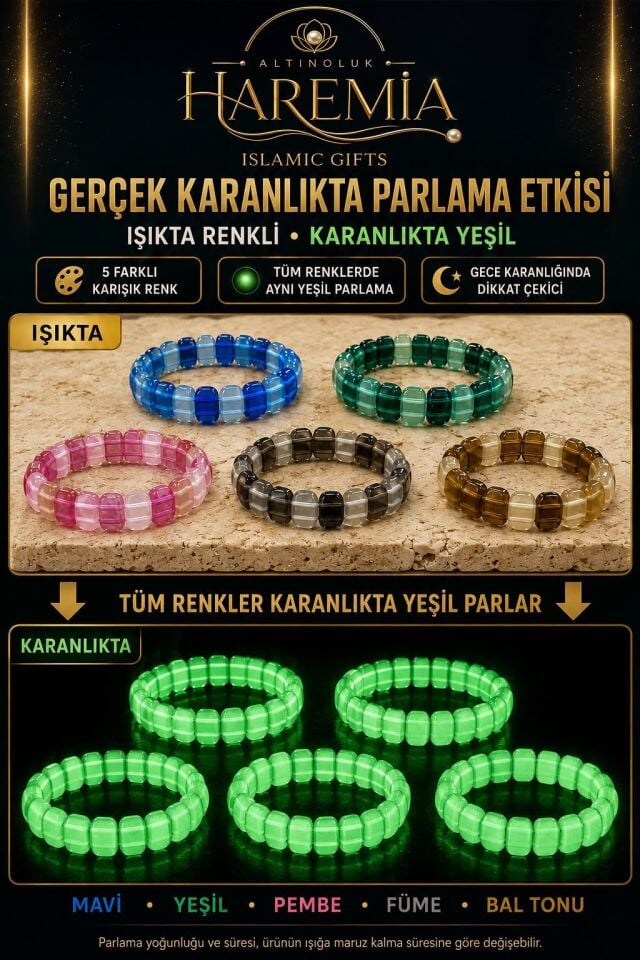 Kedi Gözü Bileklik | Karışık Renk Karanlıkta Parlayan Işıltılı Taş Bileklik