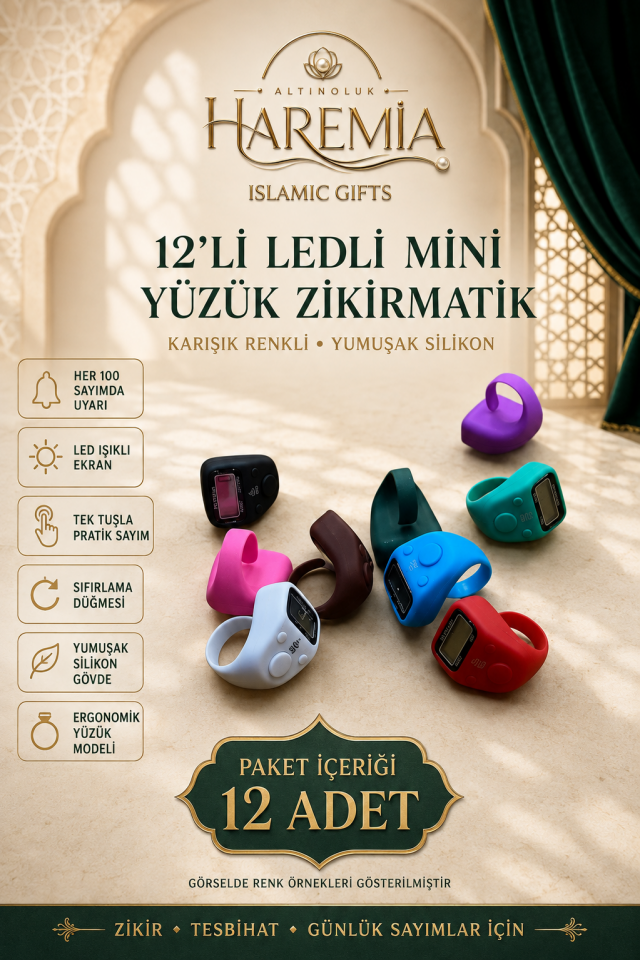 12’li Mini Ledli Zikirmatik Yüzük Model | Her 100’de Uyarı Veren Hediyelik Zikirmatik