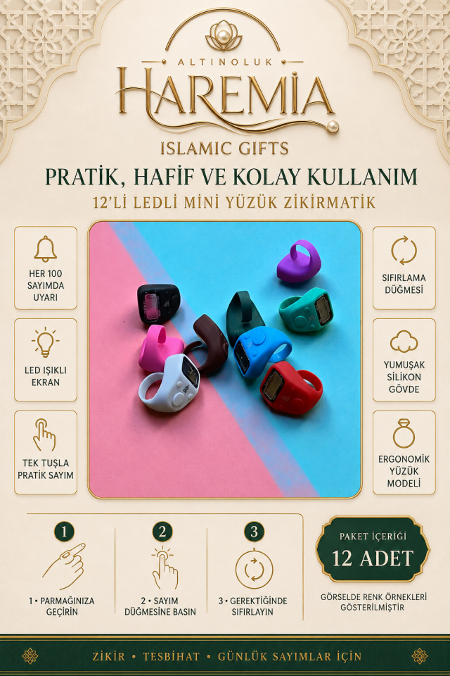 12’li Mini Ledli Zikirmatik Yüzük Model | Her 100’de Uyarı Veren Hediyelik Zikirmatik