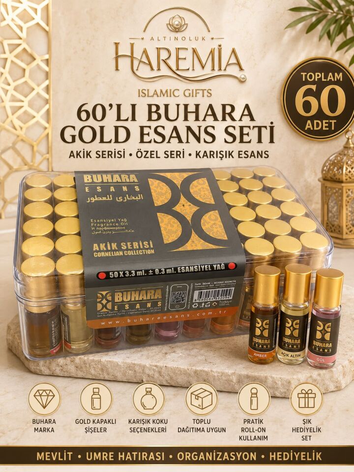 60'lı Buhara Gold Esans Seti | Akik Serisi Karışık Kokulu Roll-On Hediyelik Esans