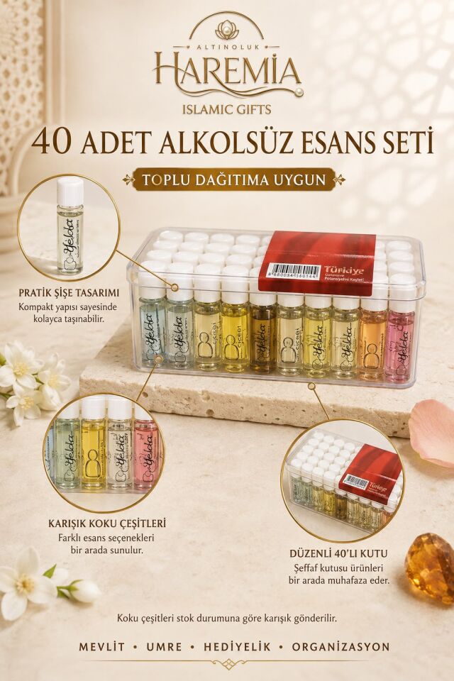 40 Adet Alkolsüz Esans Seti | Karışık Kokulu Toplu Hediyelik Esans