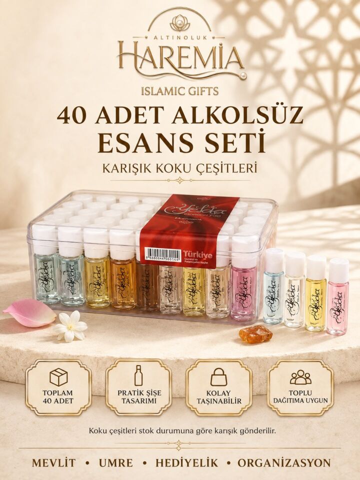 40 Adet Alkolsüz Esans Seti | Karışık Kokulu Toplu Hediyelik Esans