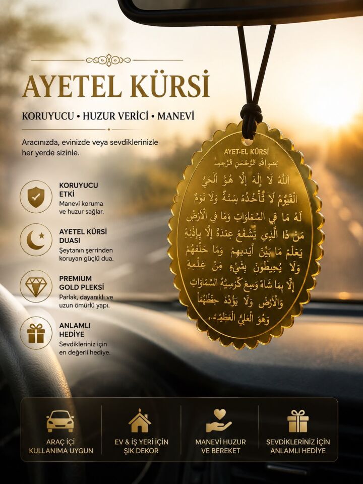 Dua Yazılı Araç Süsü | Gold Pleksi İslami Asma Süs Farklı Dua Seçenekleri