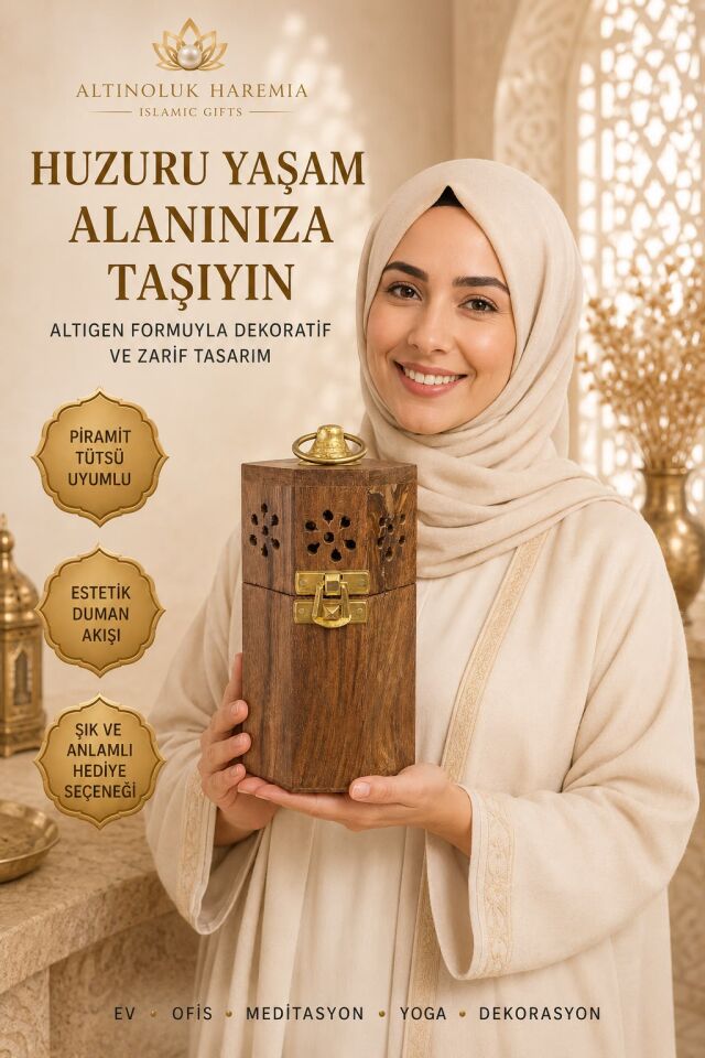 Altıgen Ahşap Tütsülük | Piramit Tütsü Uyumlu Dekoratif Buhurdanlık