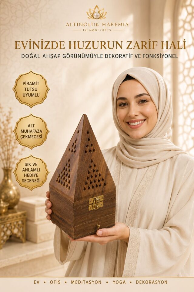 Piramit Ahşap Tütsülük | Çekmeceli Dekoratif Piramit Tütsü Kabı