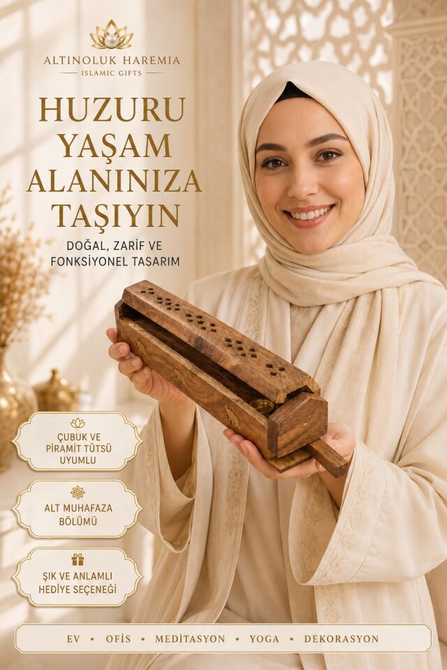 Ahşap Tütsülük | Çubuk ve Piramit Tütsü Uyumlu Çekmeceli Dekoratif Model