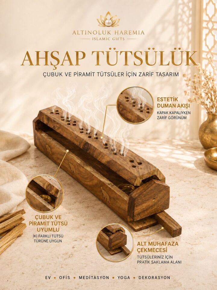 Ahşap Tütsülük | Çubuk ve Piramit Tütsü Uyumlu Çekmeceli Dekoratif Model