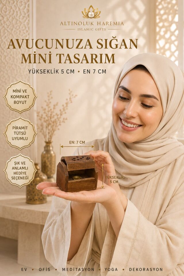 Mini Tabut Ahşap Tütsülük | Piramit Tütsü Uyumlu Dekoratif Tütsü Kabı