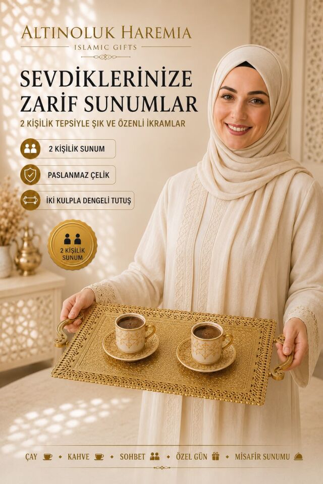 2 Kişilik Paslanmaz Çelik Tepsi | Kulplu Dekoratif Sunum Tepsisi