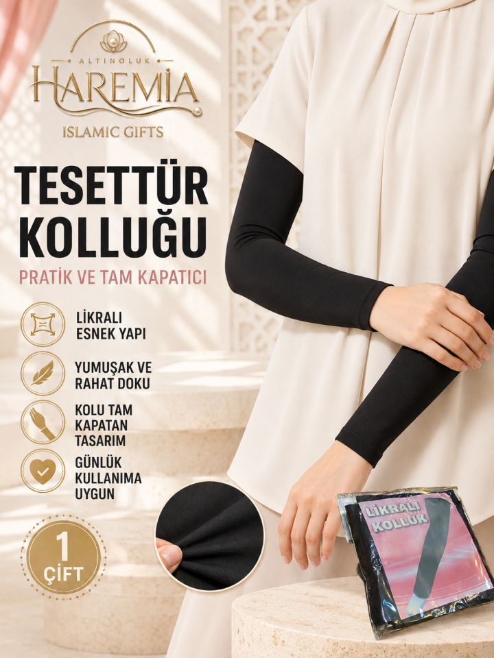 Tesettür Kolluğu | Likralı Esnek Uzun Kol Kapatıcı 1 Çift Siyah Kolluk