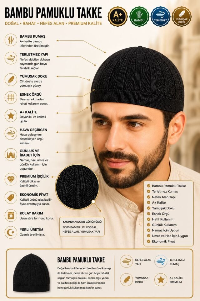 Bambu Pamuklu Takke | Nefes Alan Esnek Erkek Takkesi