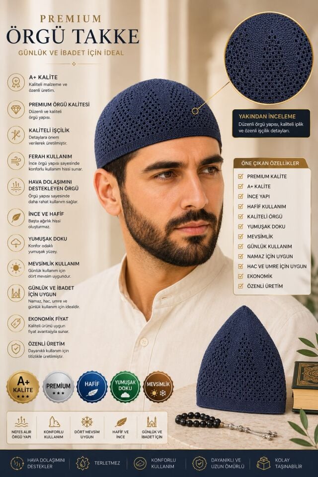 Premium Örgü Takke | Nefes Alan İnce ve Hafif Erkek Takkesi