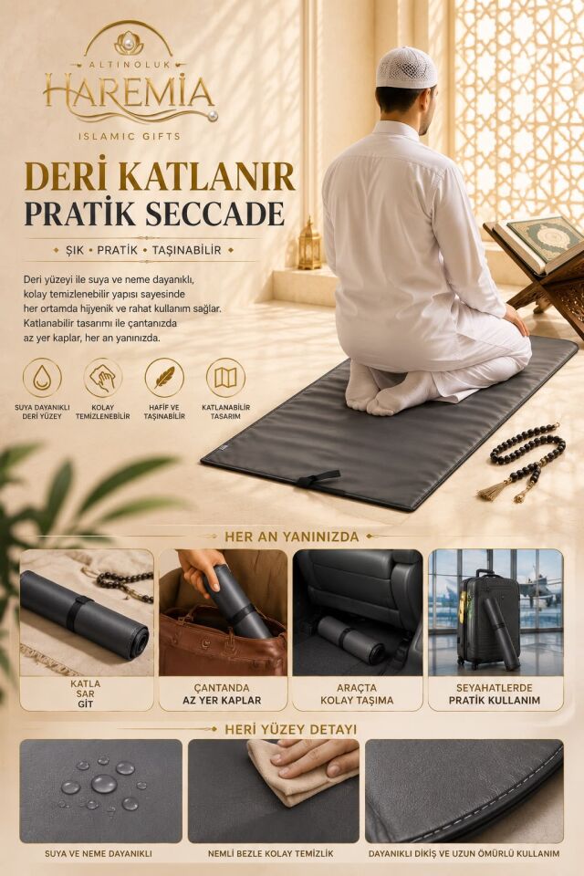 Deri Katlanır Seccade | Suya Dayanıklı Taşınabilir Pratik Namaz Seccadesi
