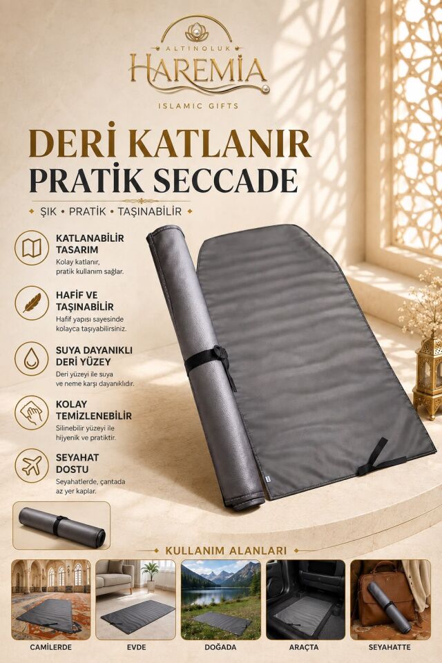 Deri Katlanır Seccade | Suya Dayanıklı Taşınabilir Pratik Namaz Seccadesi