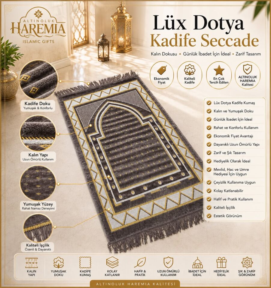 Lüks Dotya Kadife Seccade | Kalın Yumuşak Dokulu Hediyelik Namaz Seccadesi