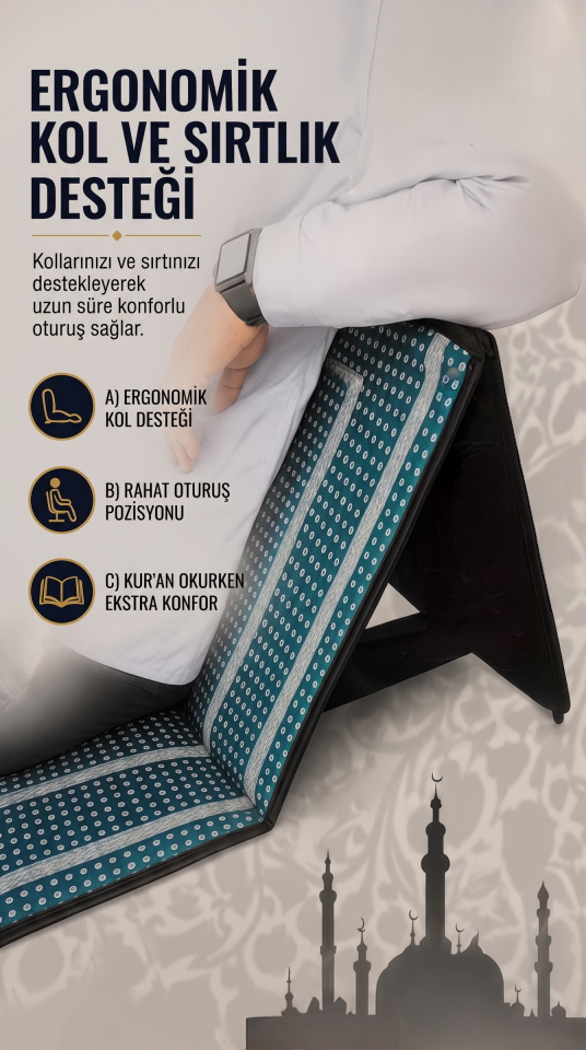 Sırt Dayamalı Katlanır Seccade | Süngerli Taşınabilir Namaz Seccadesi