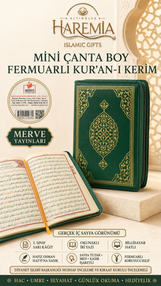 Mini Çanta Boy Kur'an-ı Kerim | Merve Yayınları Fermuarlı Kılıflı İri Yazılı