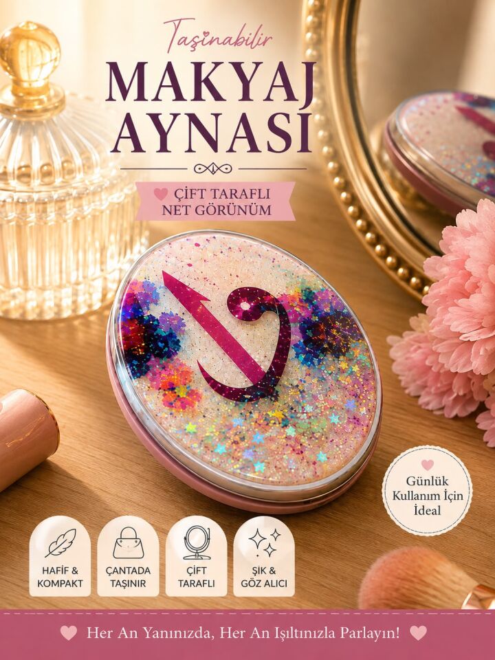 Çift Taraflı Makyaj Aynası | Taşınabilir Kompakt Çanta Boy Cep Aynası