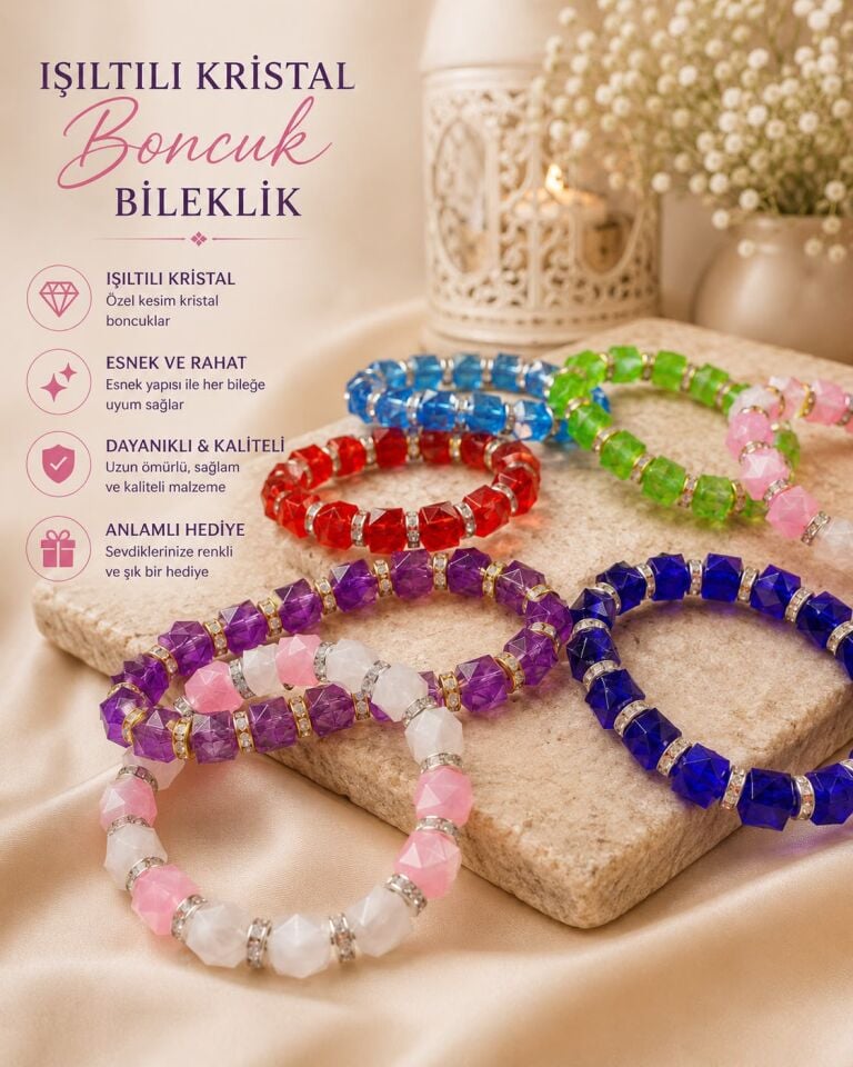 Işıltılı Kristal Boncuk Bileklik | Renkli Özel Kesim Esnek Hediyelik Bileklik
