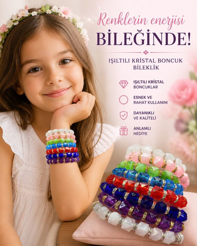 Işıltılı Kristal Boncuk Bileklik | Renkli Özel Kesim Esnek Hediyelik Bileklik