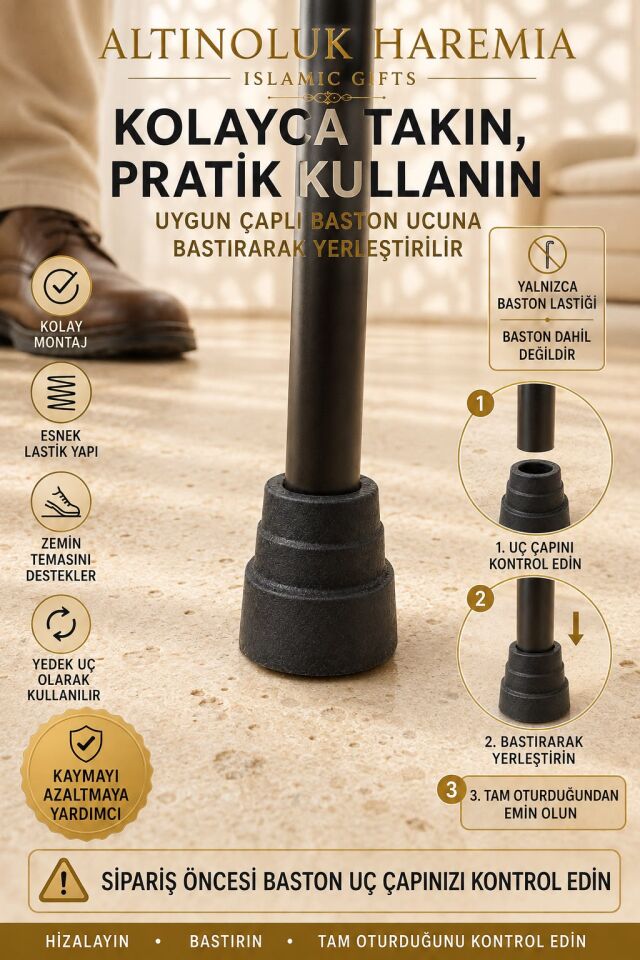 Standart Baston Lastiği Kaymaz Tabanlı Esnek Yedek Baston Ucu