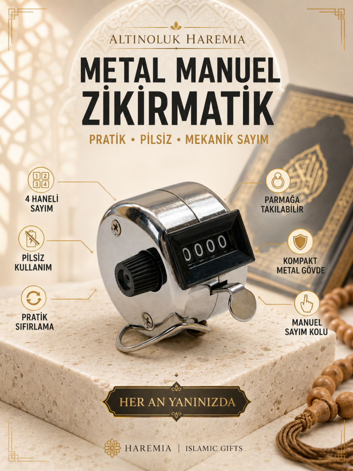 Metal Manuel Zikirmatik 4 Haneli Pilsiz Mekanik Zikir Sayacı Parmak Tipi