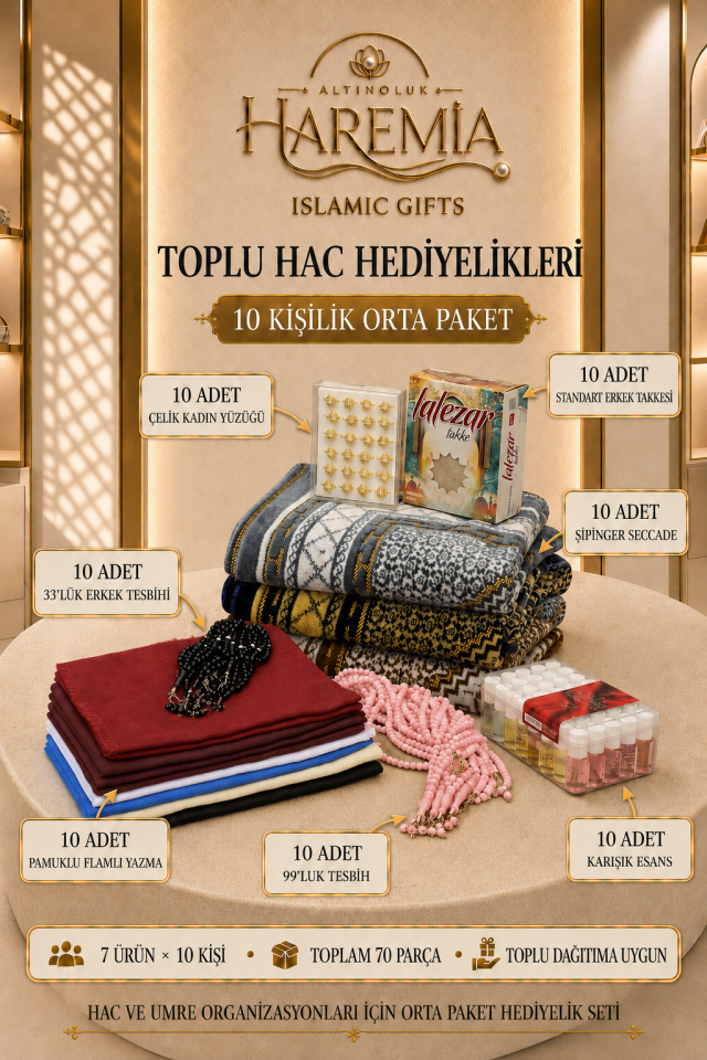 10 Kişilik Hac Hediyelik Orta Paket 70 Parça Toplu Hac ve Umre Hediyelik Seti